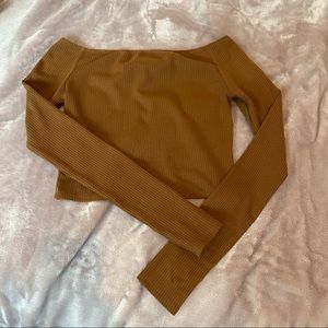 BROWN REFORMATION RIBBED CROP TOP